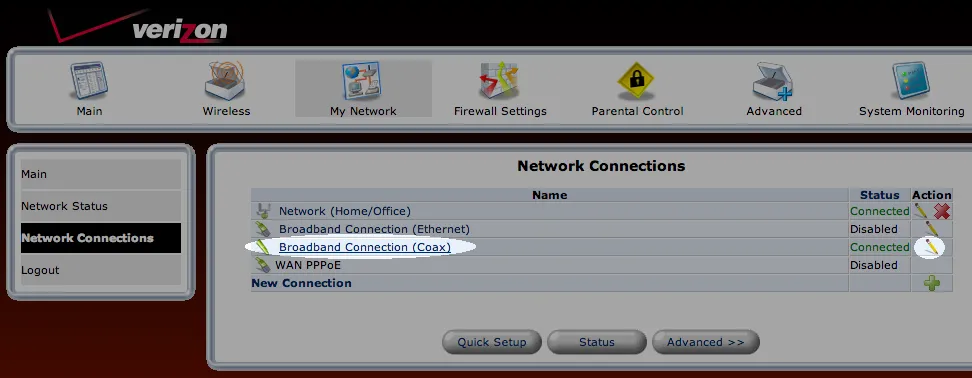 Step 3: Click Broadband Connection