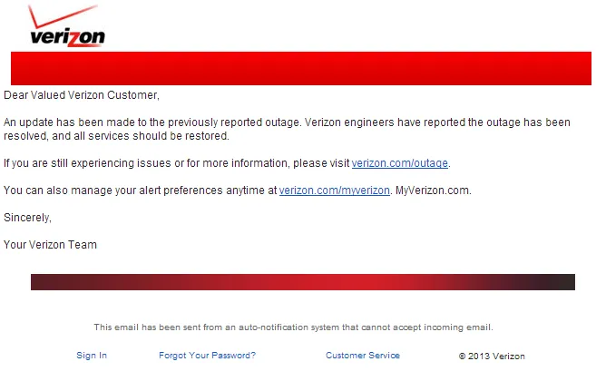 Verizon Reports the Outage is Resolved