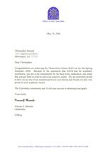 2006 Chancellor's List Letter