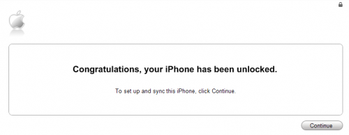 iTunes Unlock Confirmation